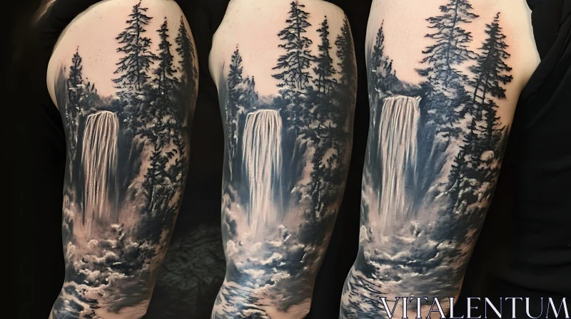 Forearm Tattoo of Waterfall in Forest AI Image