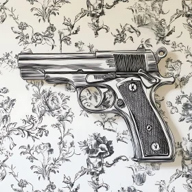 Monochrome Firearm with Floral Design