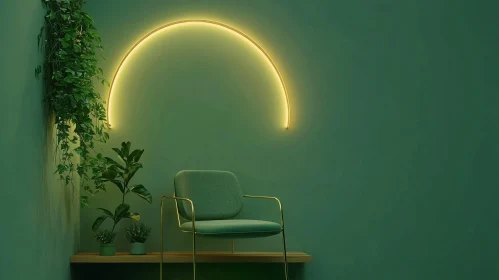 Neon Arc Above Green Chair