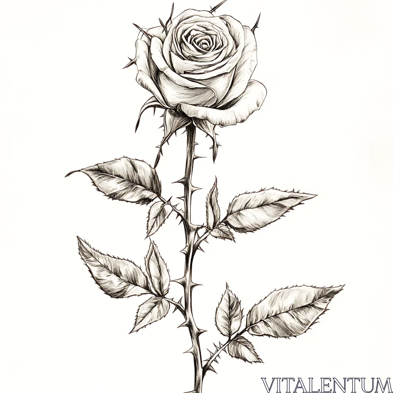 Intricate Black and White Rose Drawing AI Image