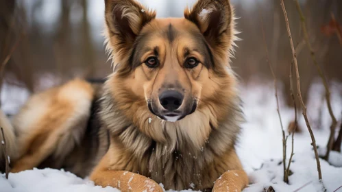 German Shepherd in Snow - Tranquil and Elegant Close-Up