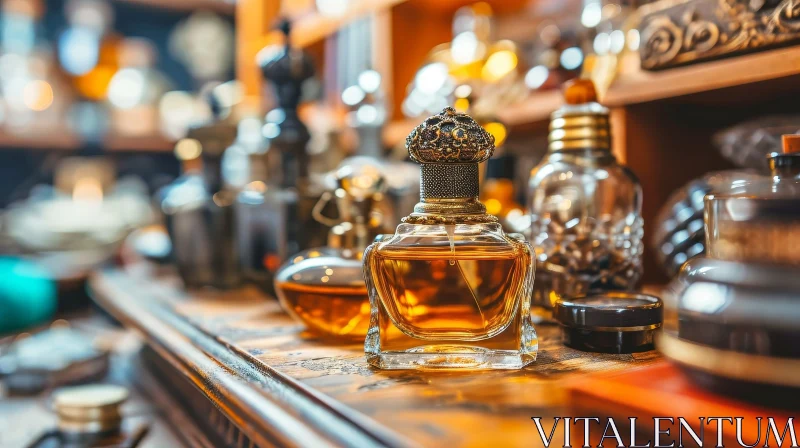 Vintage Perfume Bottle on Wooden Surface AI Image
