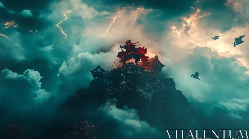 Samurai on Mountain Peak AI Image