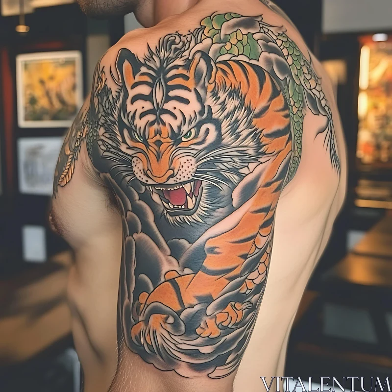 Striking Tiger Tattoo Art AI Image