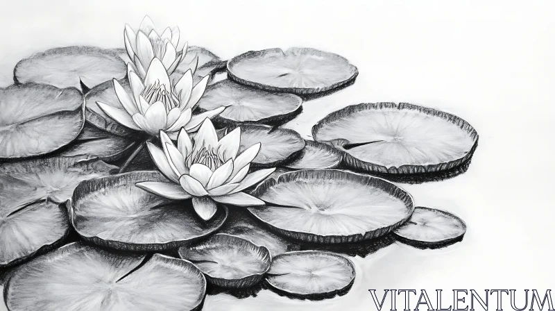 Detailed Pond Lily Illustration AI Image