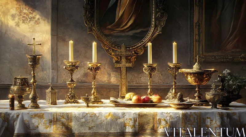 Ornate Golden Religious Still Life AI Image