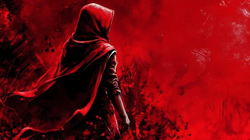 Red Hooded Figure Abstract Art
