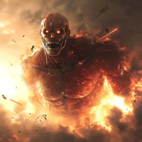 Colossal Titan Amidst Apocalyptic Flames