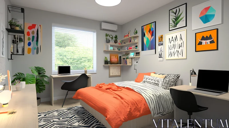 Contemporary Bedroom with Study Area AI Image