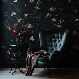 Vintage Room with Floral Wallpaper