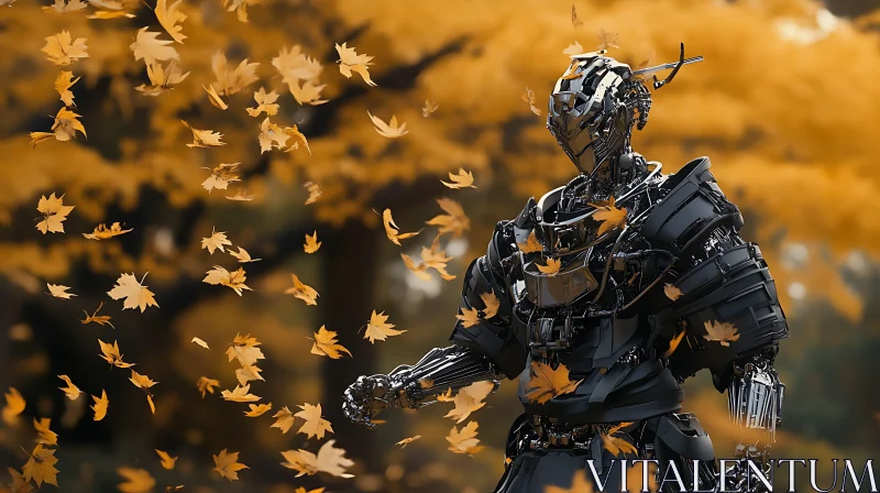 Robot in an Autumnal Forest AI Image