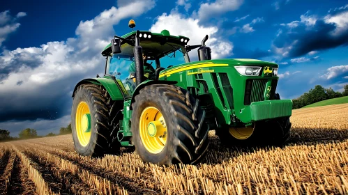 Tractor in Harvested Field