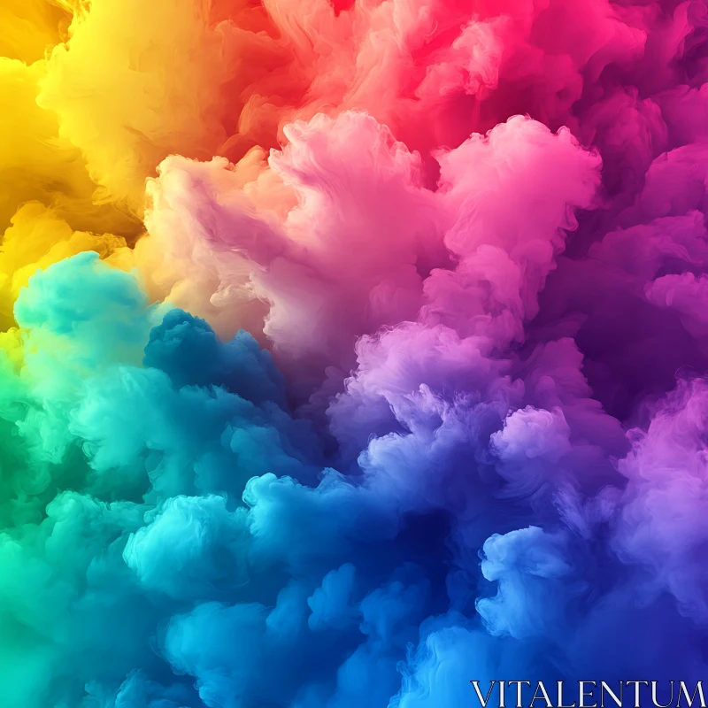 Swirling Rainbow Hues in Abstract Smoke AI Image