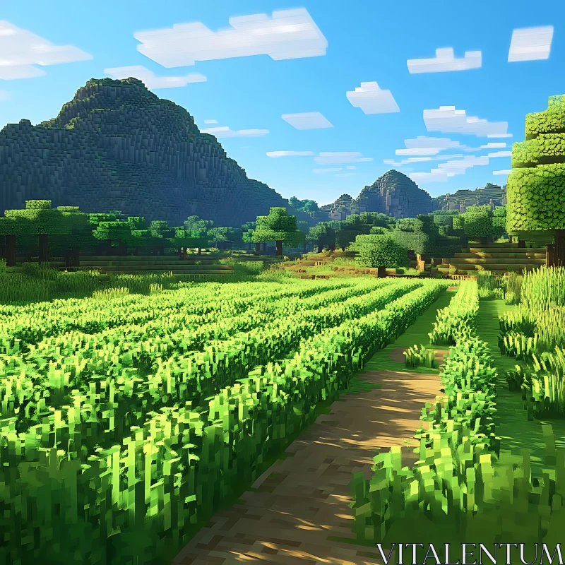 Minecraft Inspired Green Field View AI Image