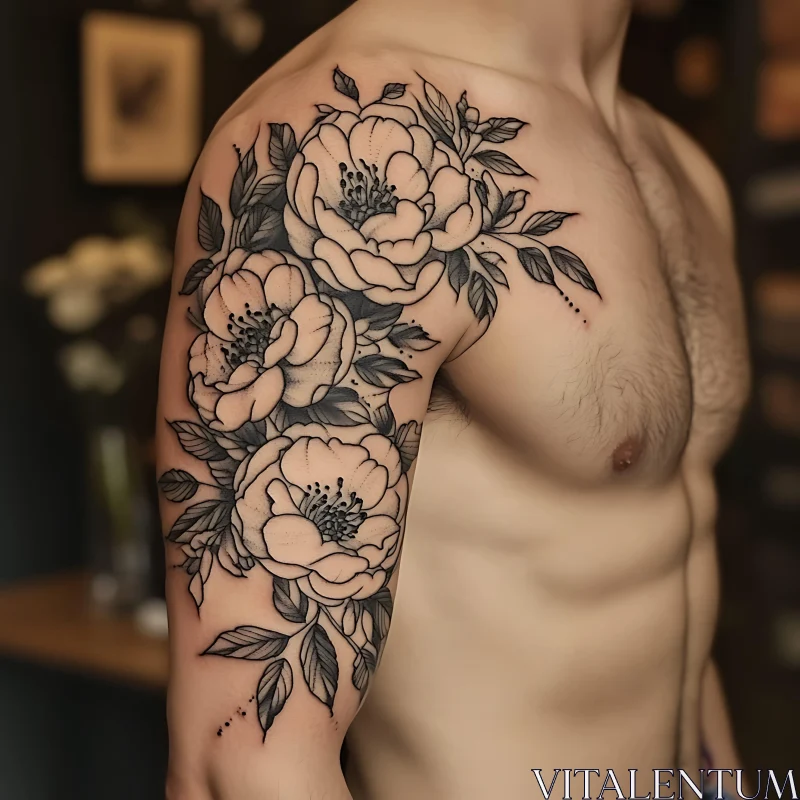 Elegant Floral Arm Tattoo Design AI Image