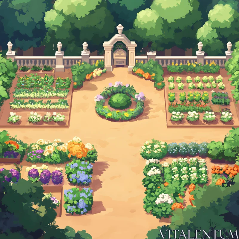 Scenic Flower Garden Landscape AI Image