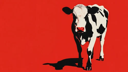 Graphic Cow Art on Red