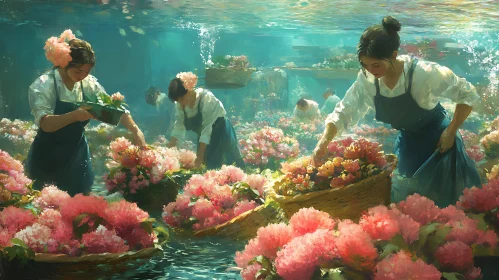 Submerged Floral Arrangement with Attendants