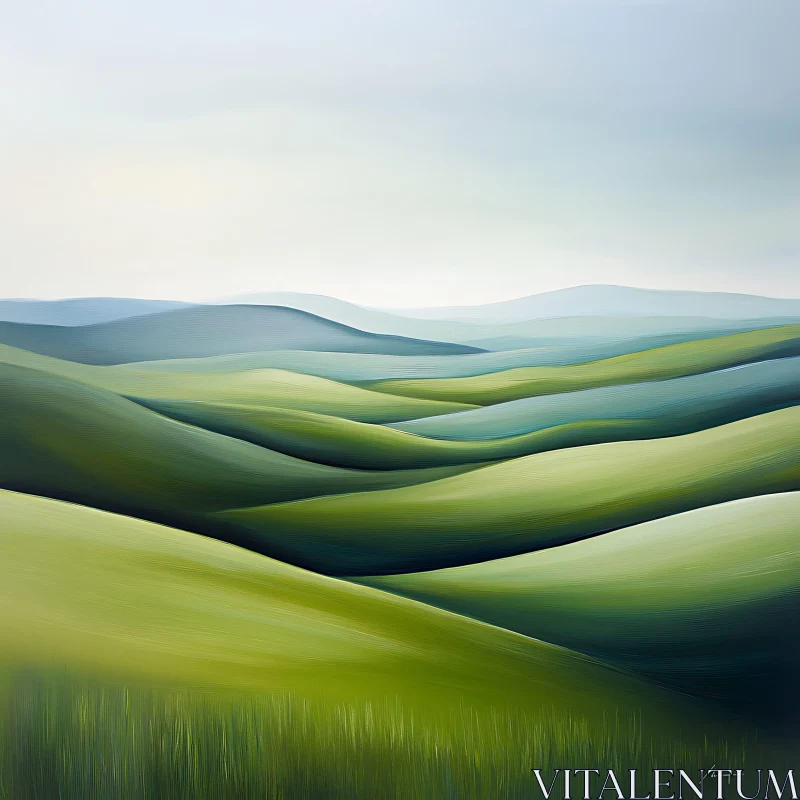 AI ART Serene Green Hills Landscape Painting