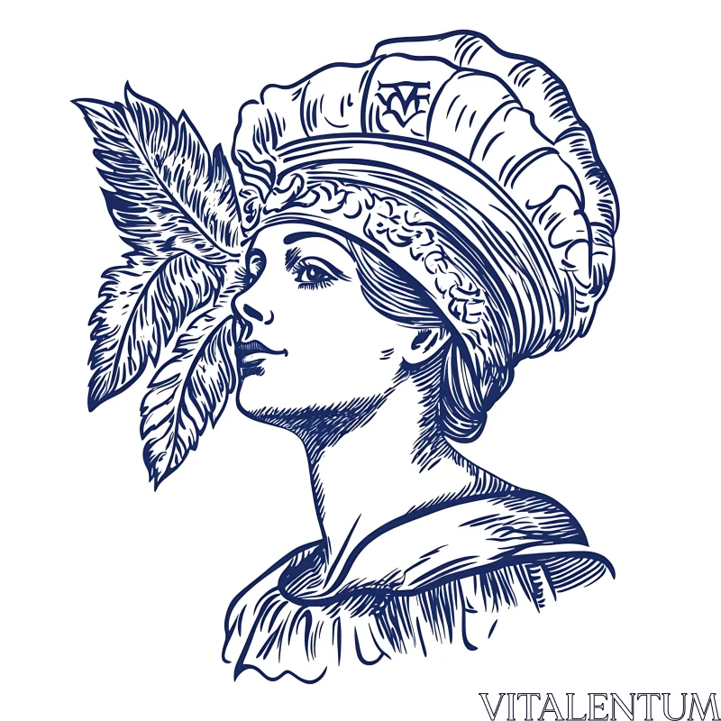 Classic Line Art of Woman in Turban AI Image