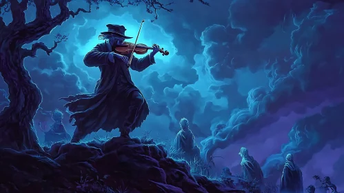 Silhouette Violinist in the Night Art