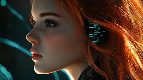 Future Technology in Human: Red-Haired Cyborg