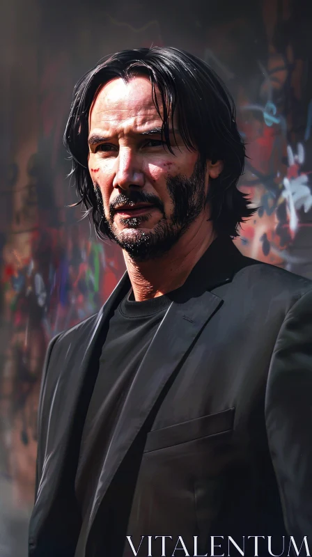 AI ART Keanu Reeves in Black Suit Portrait