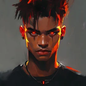 Fiery Gaze: A Portrait in Red and Black