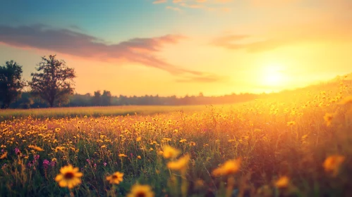 Golden Meadow Sunset Serenity