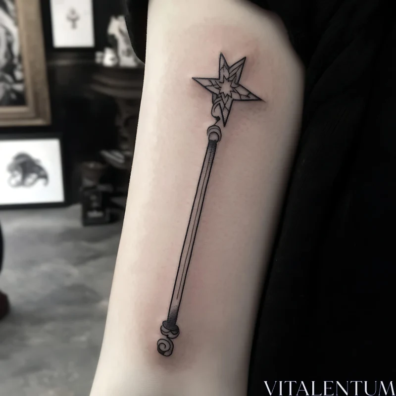 Elegant Wand Tattoo with Star Tip AI Image