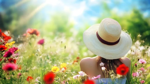 Lady in Meadow with Flowers