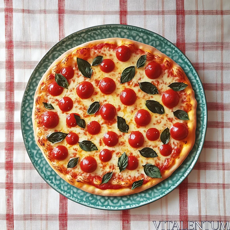 Gourmet Pizza with Fresh Ingredients on Stylish Plate AI Image