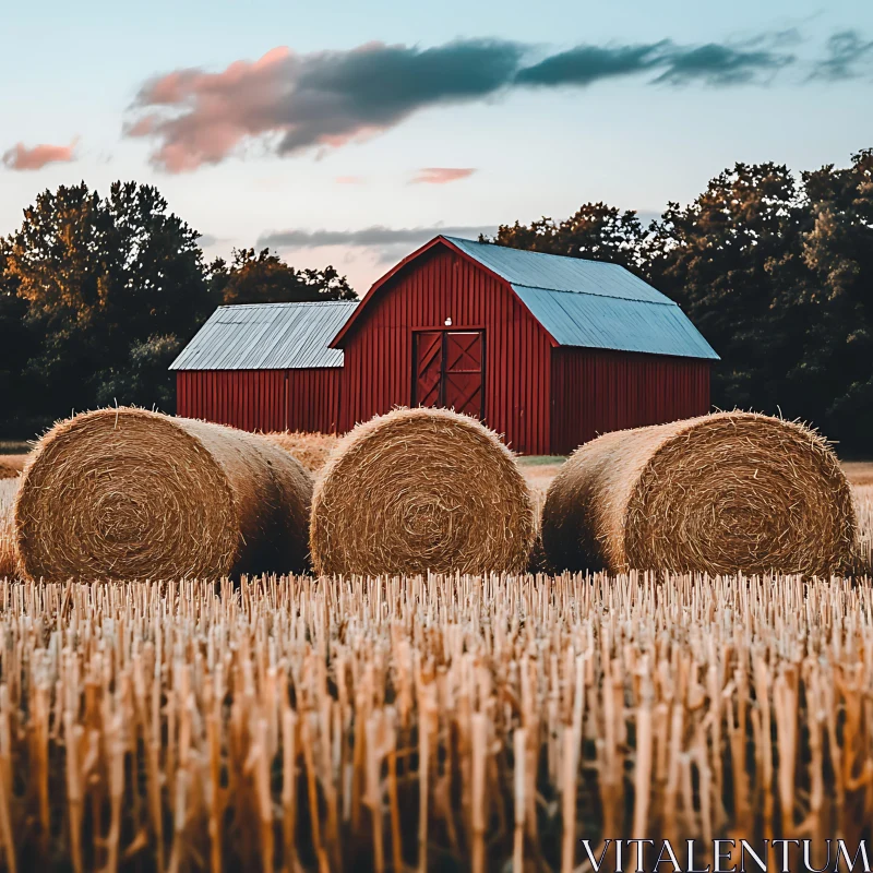 Golden Field and Rustic Barn View AI Image