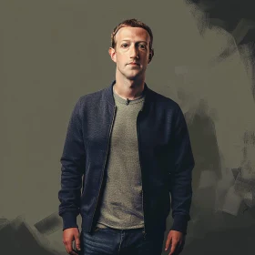 Mark Zuckerberg in Grey T-Shirt and Blue Jacket