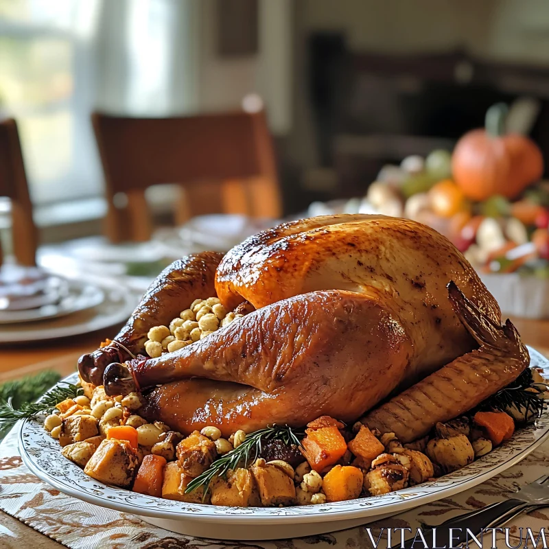 Festive Thanksgiving Turkey Dinner AI Image