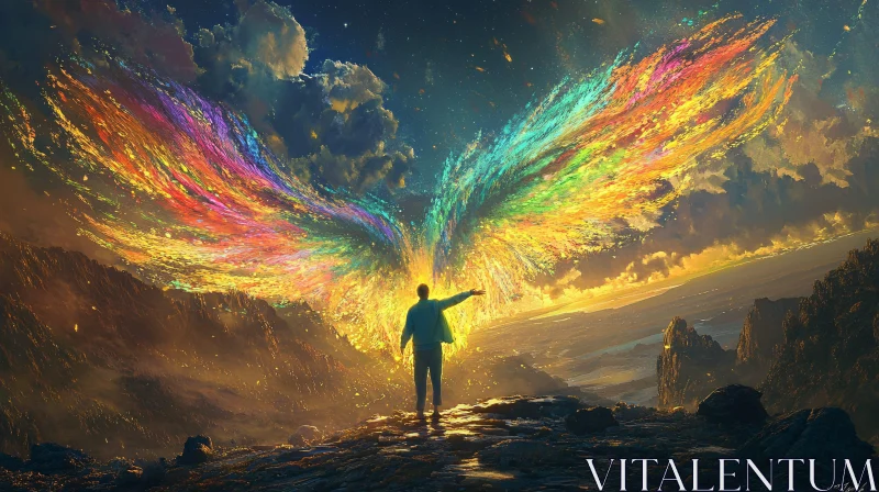 AI ART Man Reaching for Rainbow Sky