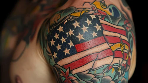 Detailed Shoulder Tattoo of the American Flag