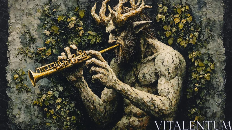 Mythical Faun Playing Flute in the Woods AI Image