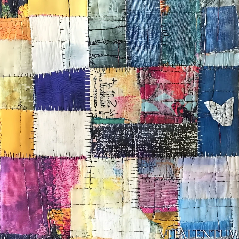 AI ART Patchwork Quilt Art with Multicolored Fabrics