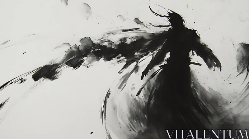 AI ART Monochrome Silhouette Warrior Ink Art