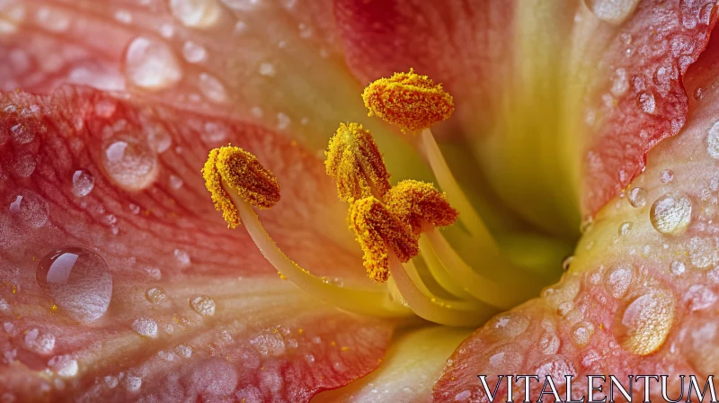 Macro Photography of Flower Stamen and Dew AI Image