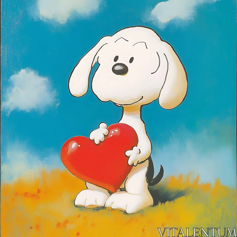 AI ART Cartoon Dog Holding Red Heart