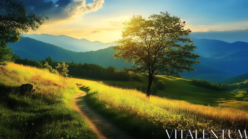 AI ART Sunlit Meadow and Mountain Vista