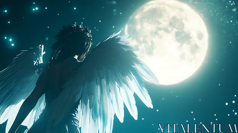 Moonlit Angel with Wings Spread Wide AI Image