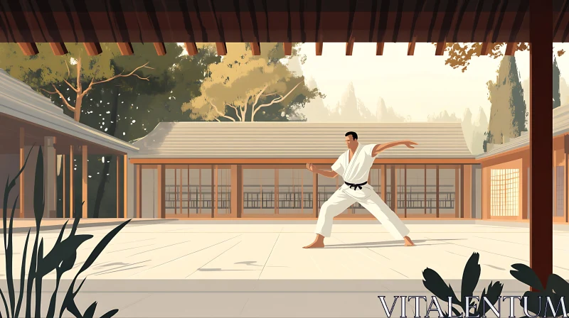 AI ART Karate Master in Tranquil Dojo Setting