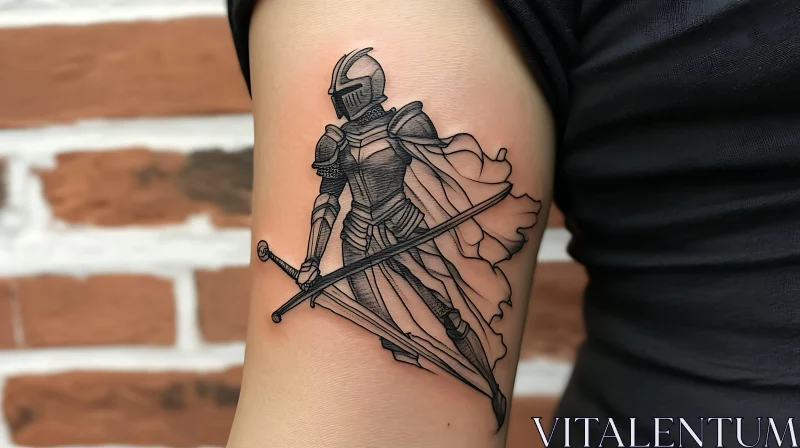 Intricate Knight Tattoo with Cape and Sword AI Image