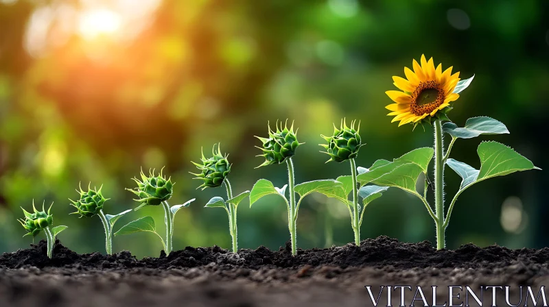 Progressive Growth of Sunflowers AI Image