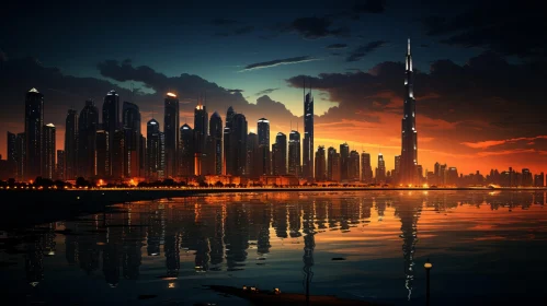 Dubai Cityscape: A Cyberpunk Realism Sunset