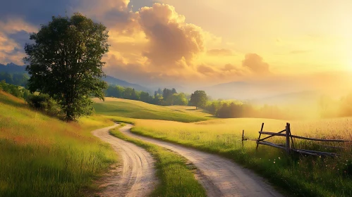 Rural Landscape with Winding Path