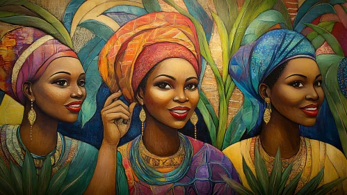 Three Women Portrait with Headwraps
